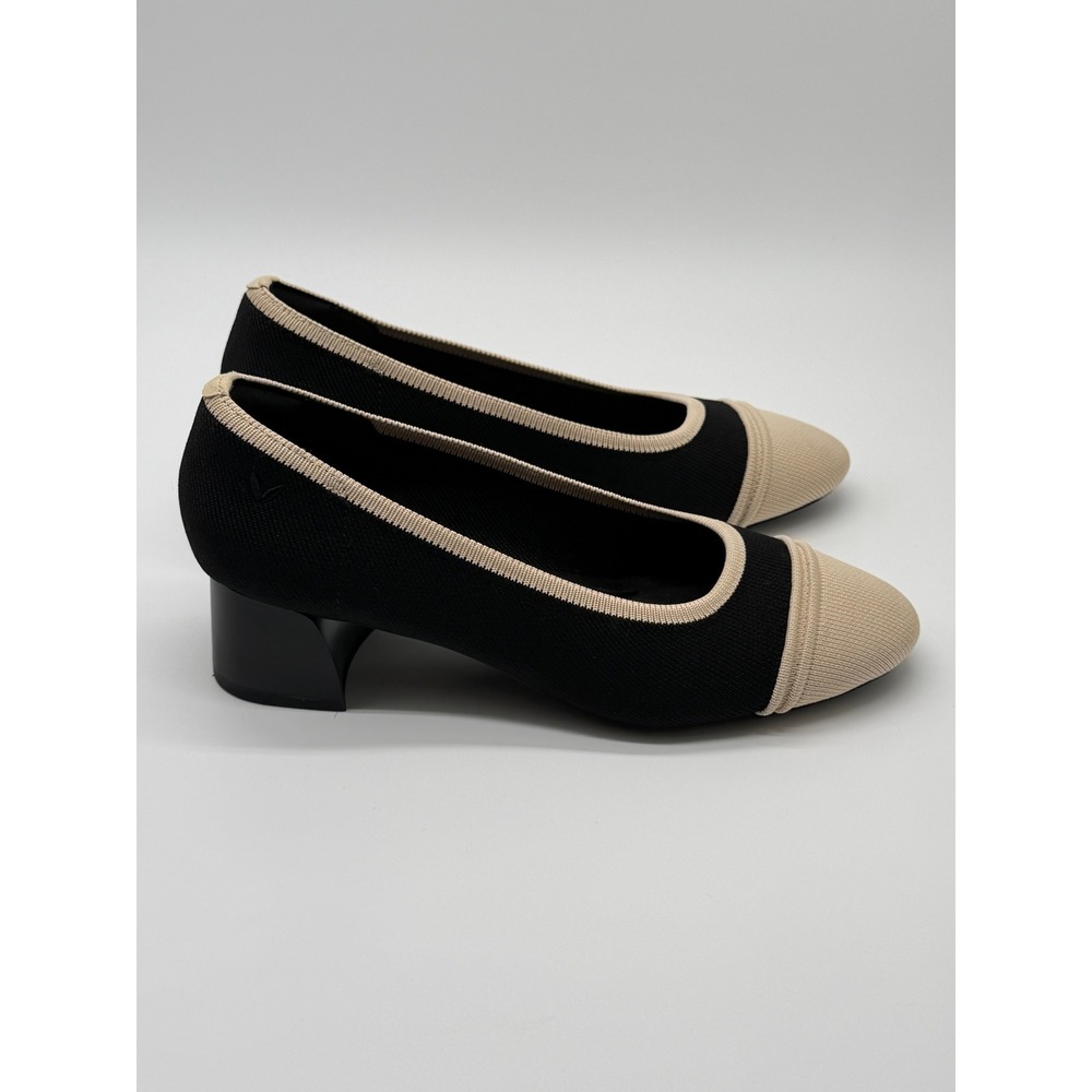 VIVAIA Julie‎ Ivory & Beige Knit Round-Toe Chunky Heels 7.5 NEW